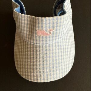 Vineyard Vines Women’s Breaker Blue Gingham Visor with Light Pink Whale Logo
